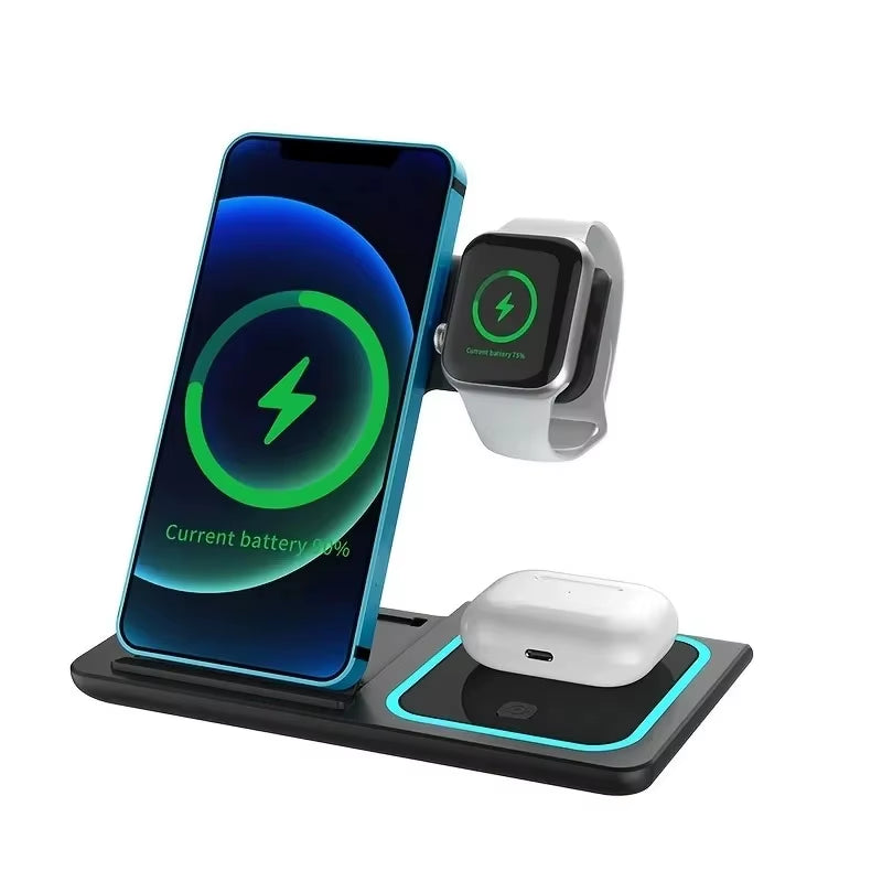 Wireless Charger 3 in 1 for Iphone 15 14 13 12 Pro Max 11 15W Fast Charging Dock Station for Apple Watch Airpods Induction Stand